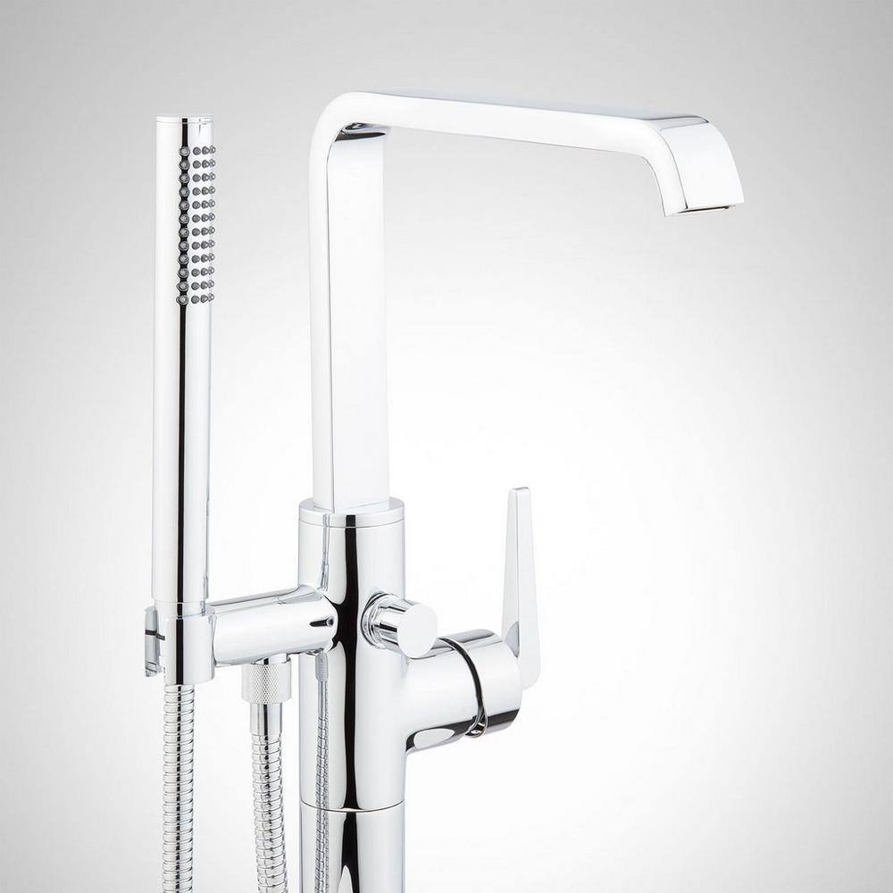 Chrome Floor Mounted Bathtub Faucet with Hand Shower