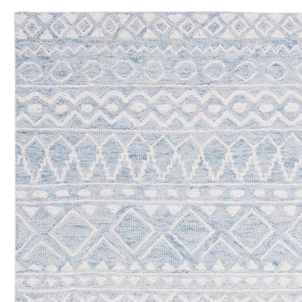 Hand-Tufted Aqua/Ivory Wool Rectangular Rug 5' x 8'