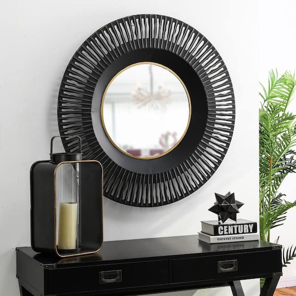 Glitzhome Small Round Black Modern, Modern Mirrors For Living Room
