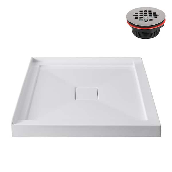 GB-607-432 48 in. x 32 in. Corner Acrylic Shower Base in Glossy White With Center Drain, Drain Included