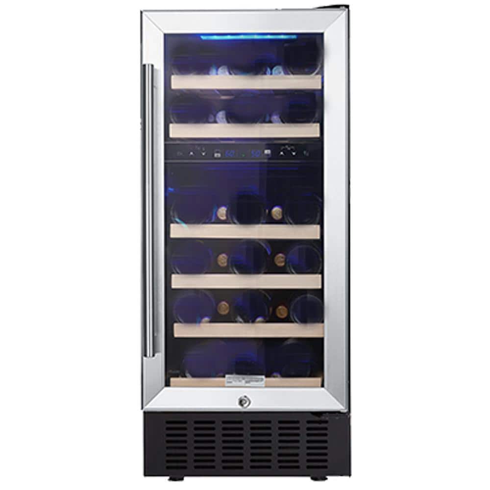 15 in. 28 of-Bottles Double Zone Built-in Stainless Steel Wine Cooler Cabin