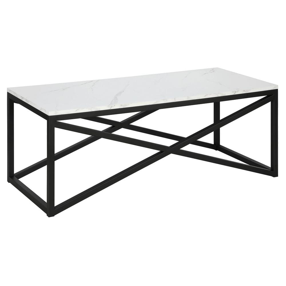 Rectangular Blackened Bronze Coffee Table with Faux Marble Top