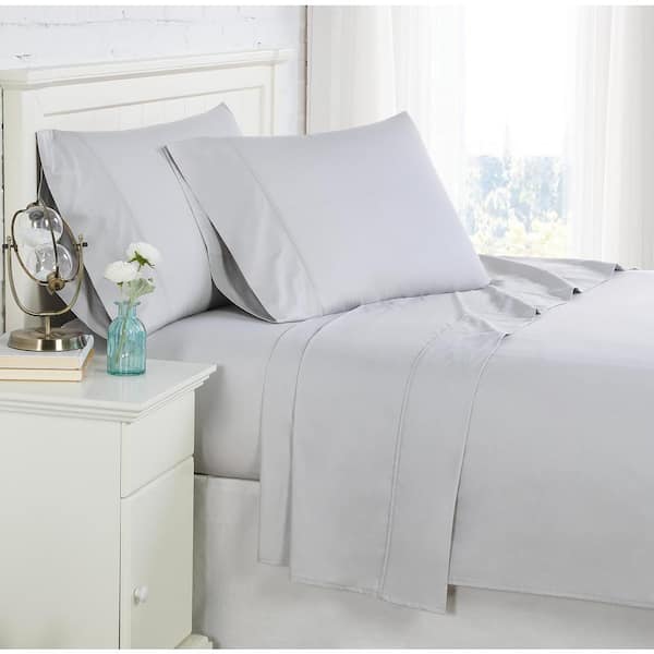 Southshore Fine Linens 300-Thread Count 22 in. Extra Deep Pocket 4-Piece Light Grey Cotton Percale King Sheet Set