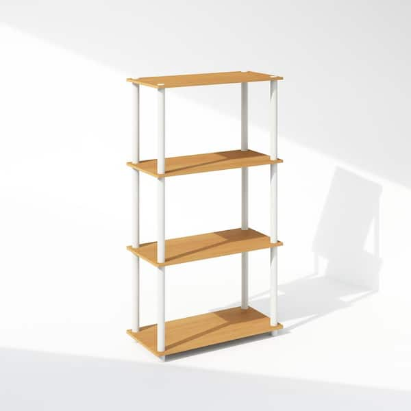 Furinno Turn-N-Tube 43.25 in. Tall Beech/White Wood 4-Shelf Bookcase