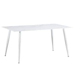 Modern Rectangle White Faux Marble 4-Legs Dining Table Seats for 6 (63.00 in. L x 30.00 in. H)