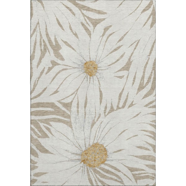 Mayfield Premium Machine Washable Abstract AMF2263 Beige 8 ft. x 10 ft. Area Rug