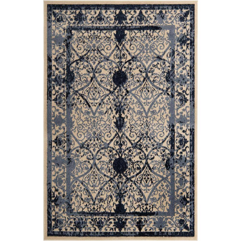 La Jolla 6' x 9' Reversible Blue Synthetic Area Rug