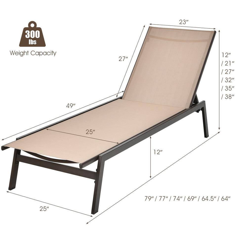 Brown Steel Outdoor Chaise Lounger with Adjustable Backrest