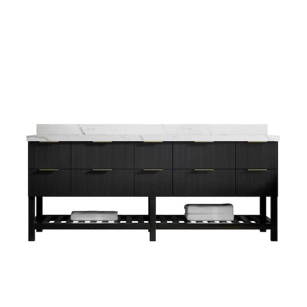 Willow Collections Catalina 84 in. W x 22 in. D x 36 in. H Double Sink Bath Vanity in Black with 2 in. Calacatta Qt. Top
