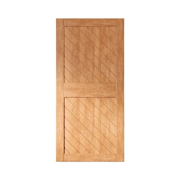 HOMACER XT2 32 in. x 84 in. C-Panel Solid Core Early American Slanted Stripe Design Pine Wood Interior Sliding Barn Door Slab