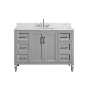 Stockham 49 in. W x 22 in. D x 35 in. H Single Sink Freestanding Bath Vanity in Chilled Gray with Carrara Marble Top
