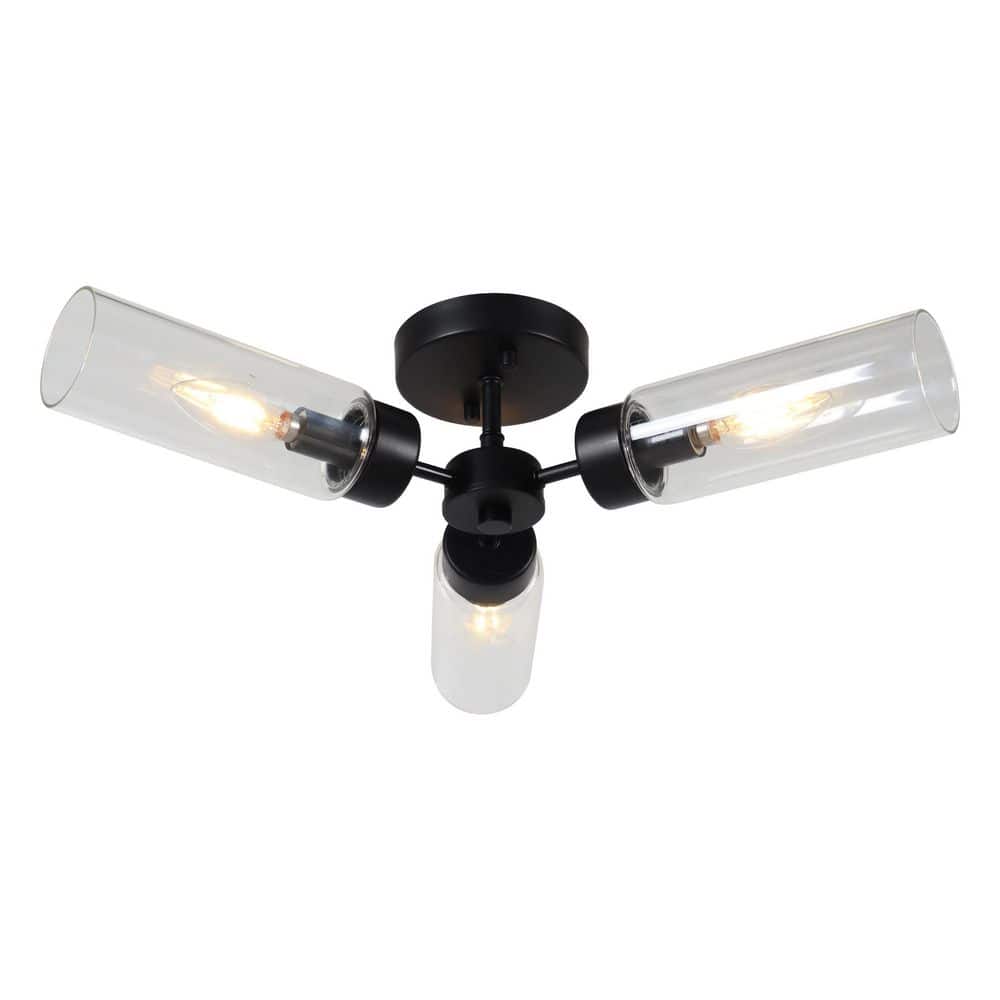 Fino 22.4 in. Sputnik Matte Black Semi-Flush Mount with Clear Glass Shade for Kitchen, Foyer, or Bedroom price history on PriceWatchPro