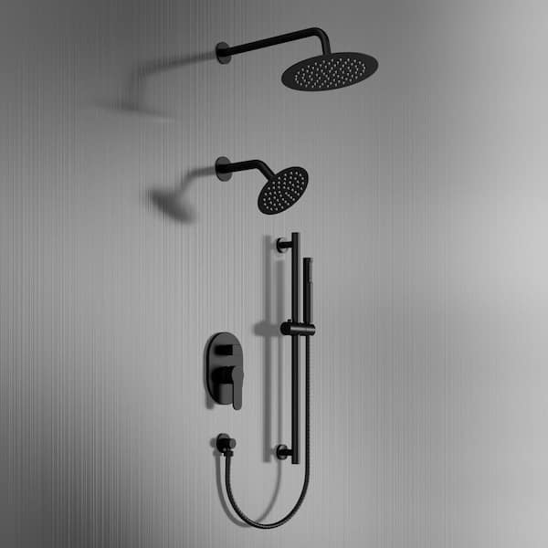 Crozet 3-Spray 10 in. Wall Mount Dual Fixed and Handheld Shower Head Shower Faucet Hand Shower 2.5 GPM in Matte Black