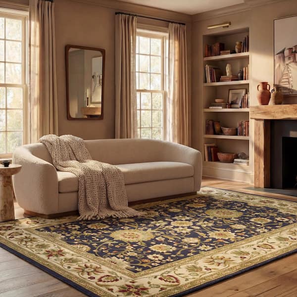 Lyndhurst 11 ft. x 15 ft. Black/Ivory Border Floral Antique Area Rug