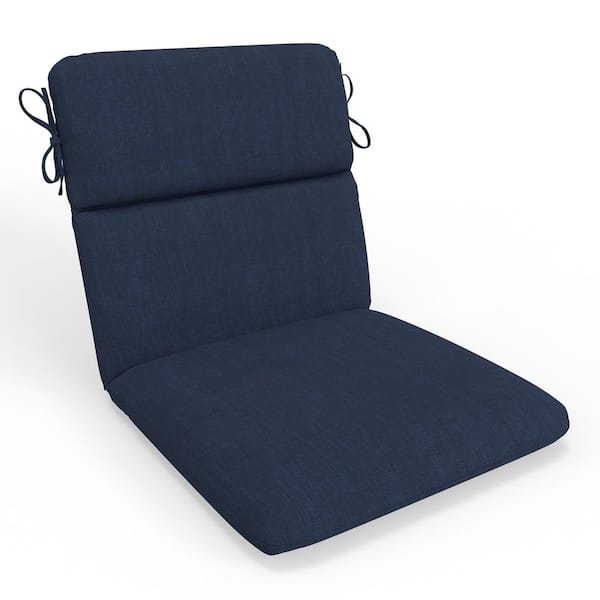 Pillow Perfect Solid Twill 18 in W x 3 in H Outdoor 1-Piece Split Back Dining Chair Cushion Set /w Ties 1-Count in Splash Indigo Blue