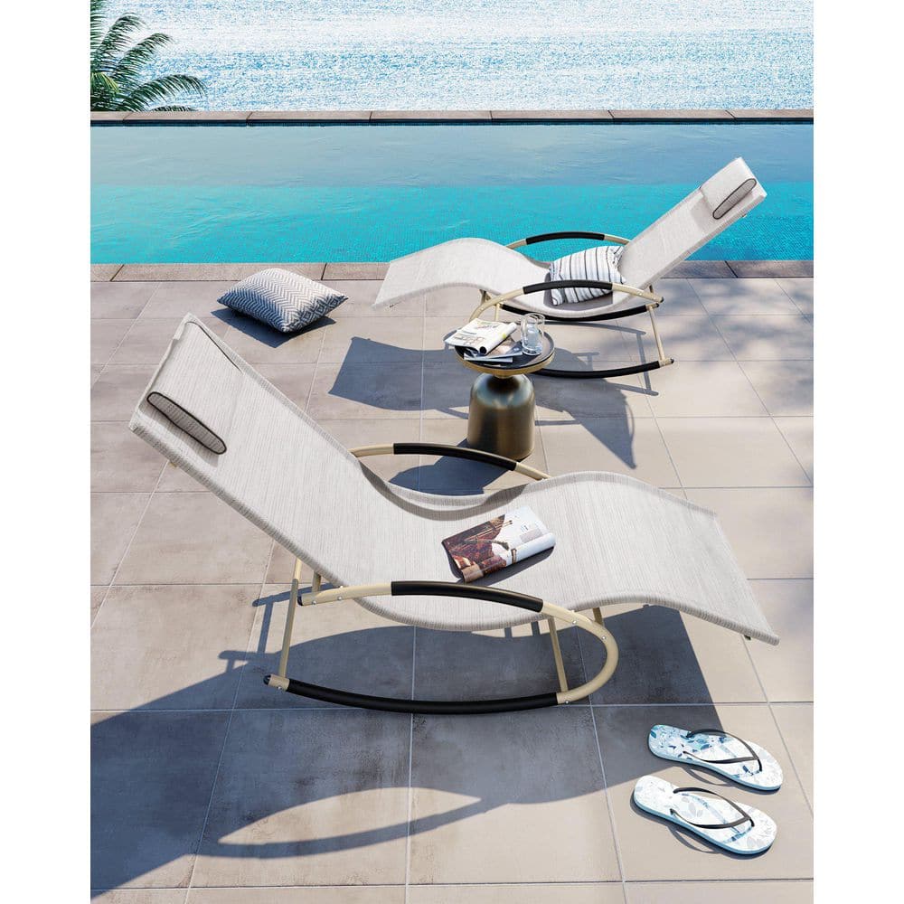2-Piece Metal Outdoor Rocking Lounge Chairs Set with Removable Pillow Rocking Lounge Chair Outdoor in White Gray price history on PriceWatchPro