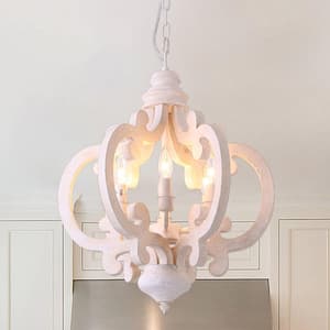 24 in. French Country 6-Light White Crown Chandelier Cottage Rustic Wooden Light