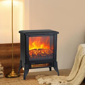 16.5 in. Freestanding Electric Fireplace Heater in Black with Realistic LED Flames and Logs and Overheating Protection