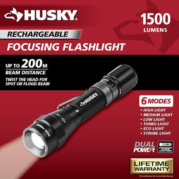 1500 Lumens Dual Power LED Rechargeable Focusing Flashlight