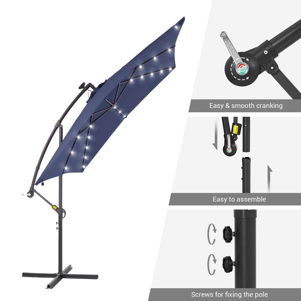 8.5 ft Navy Blue Cantilever Umbrella with Charcoal Grey Steel Pole