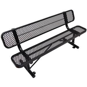 72 in. Black Rectangle Carbon Steel Picnic Table Seats People with Backrest