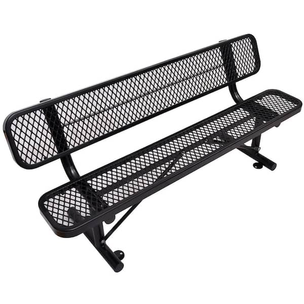 Unbranded 72 in. Black Rectangle Carbon Steel Picnic Table Seats People with Backrest