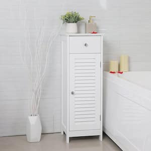 12.6 in. W Bathroom Floor Linen Cabinet Storage with Drawer and Single Shutter Door in White