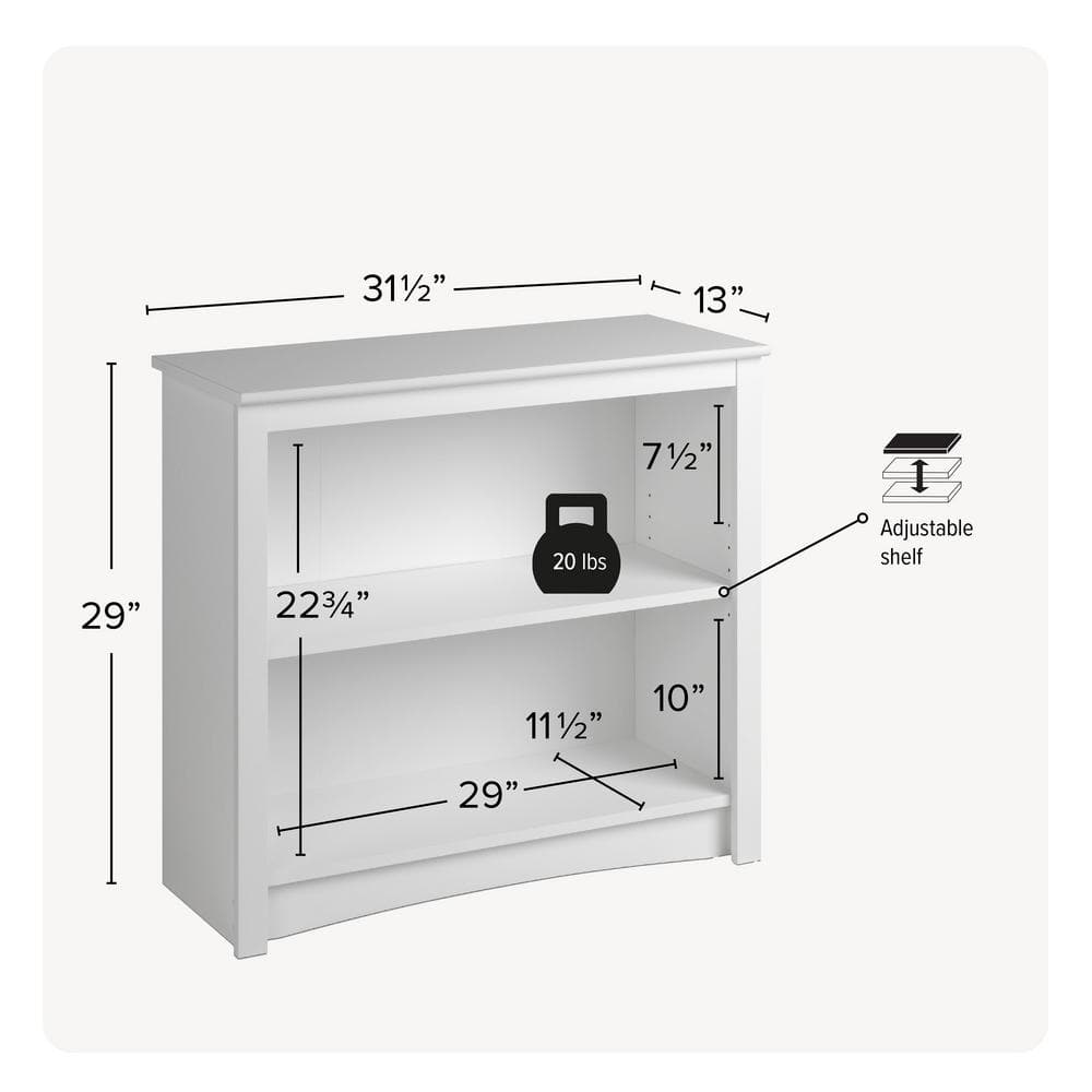 Modern White Laminate 2-Shelf Adjustable Bookcase