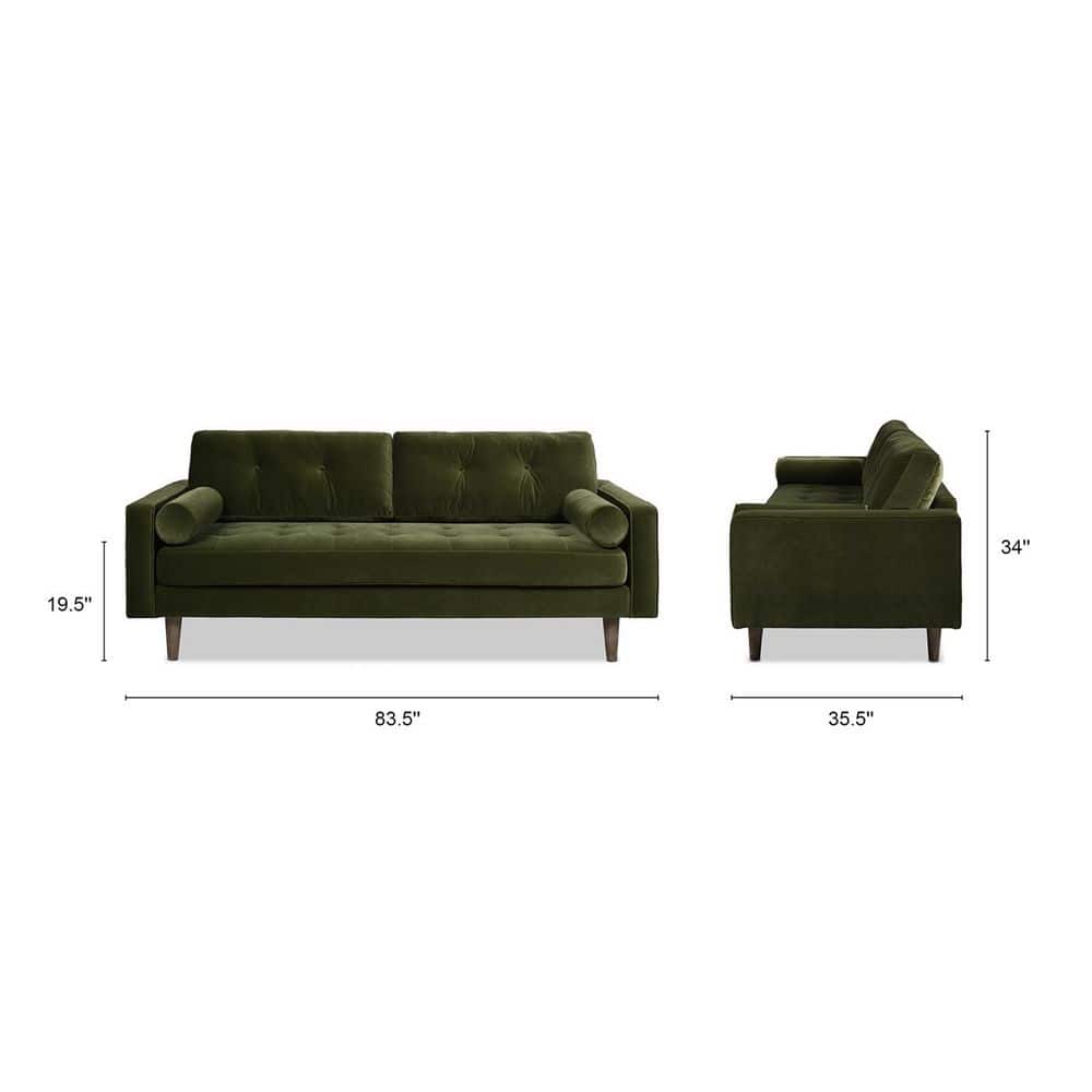 Olive Green Tufted Faux Leather Sofa with Wood Legs