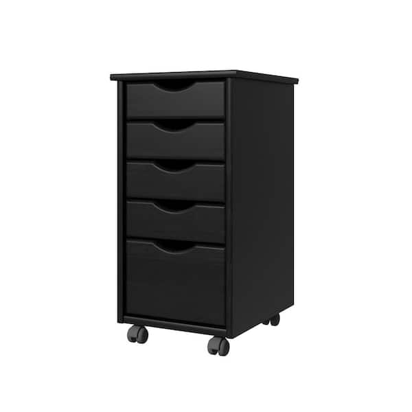 Adeptus Original 4+1 Drawer Black 26 in. H x 13 in. W x 15 in. D Solid Wood Vertical Roll Cart File Cabinet