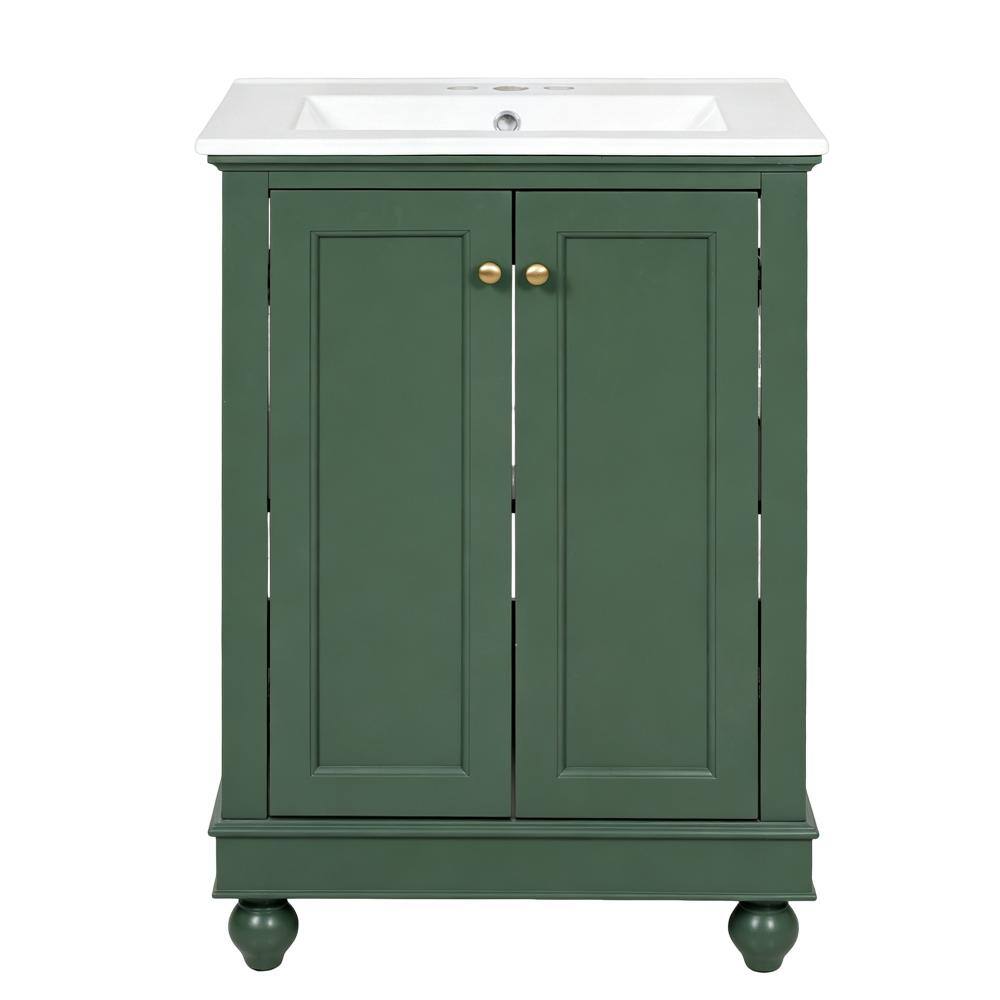 24 in. W Green Freestanding Bath Vanity with White Ceramic Top Sink,Soft-Closing Storage, Adjustable Shelf price history on PriceWatchPro