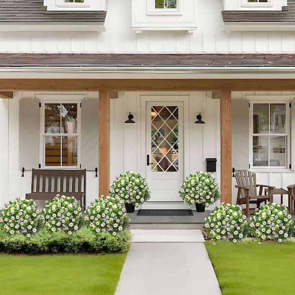 16.53 in Artificial Boxwood Topiary Ball Tree White Flower UV