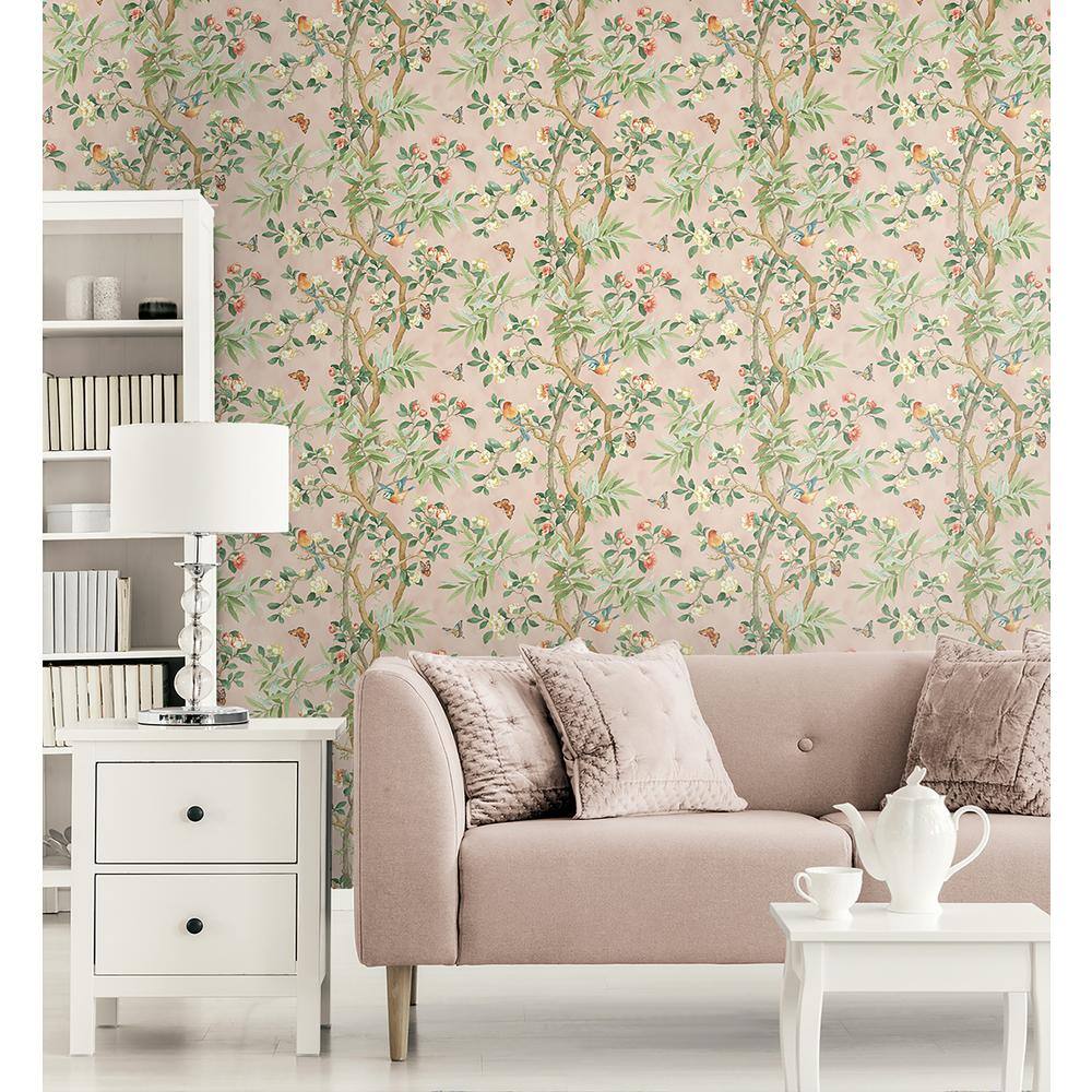 Kimono Vine Pink Bamboo Floral Peel and Stick Wallpaper