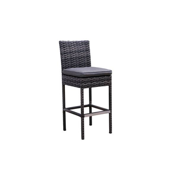 Unbranded Envelor Gray Cushioned Outdoor Furniture Bar Stool Rattan Wicker Chair Patio Backyard Height Stool Outside Lounge Chair