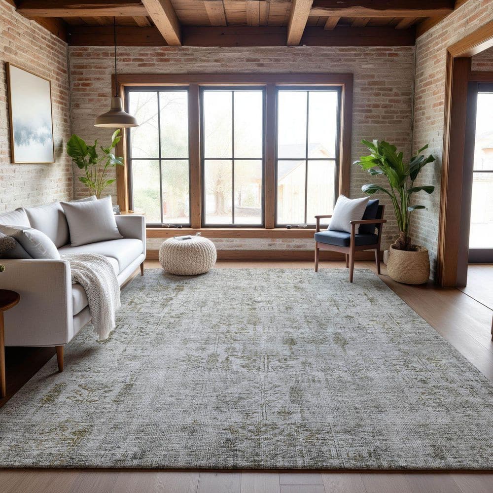 Mayfield Premium Machine Washable Abstract AMF1092 Silver 9 ft. x 12 ft. Area Rug price history on PriceWatchPro