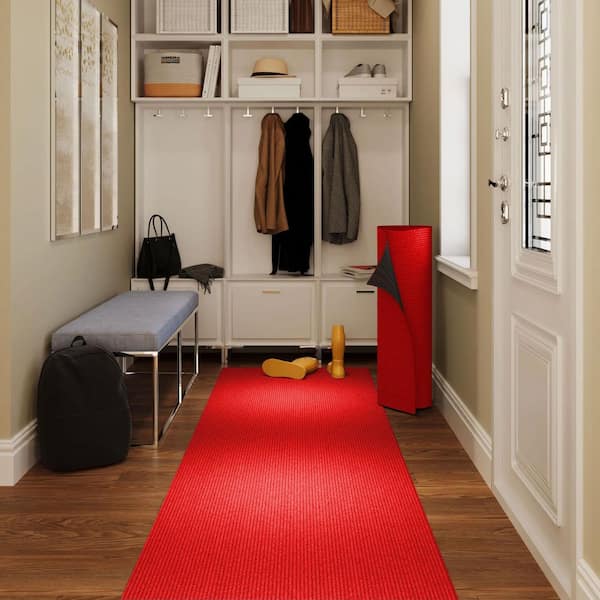 Red-Ribbed Ridge 31 in. x 50 ft. Utility Runner Rug - Custom Lengths up to 55 ft. Heavy-Duty, Non-Slip, All-Weather