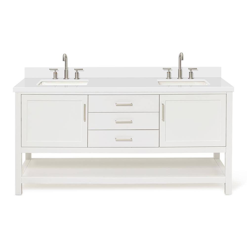 Bayhill 73'' White Quartz Double Sink Freestanding Vanity