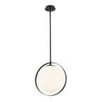 1-Light Matte Black Mini Pendant with Matte Opal Glass Shade