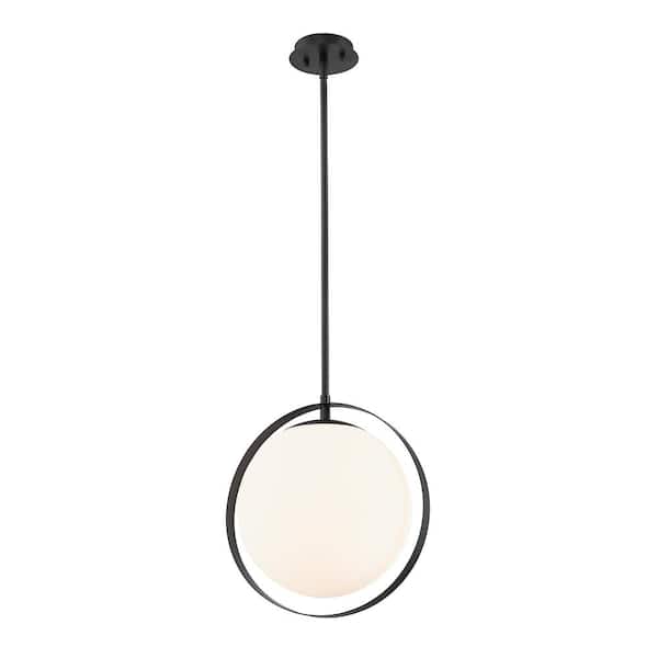 Unbranded 1-Light Matte Black Shaded Mini Pendant with Matte Opal Glass Shade