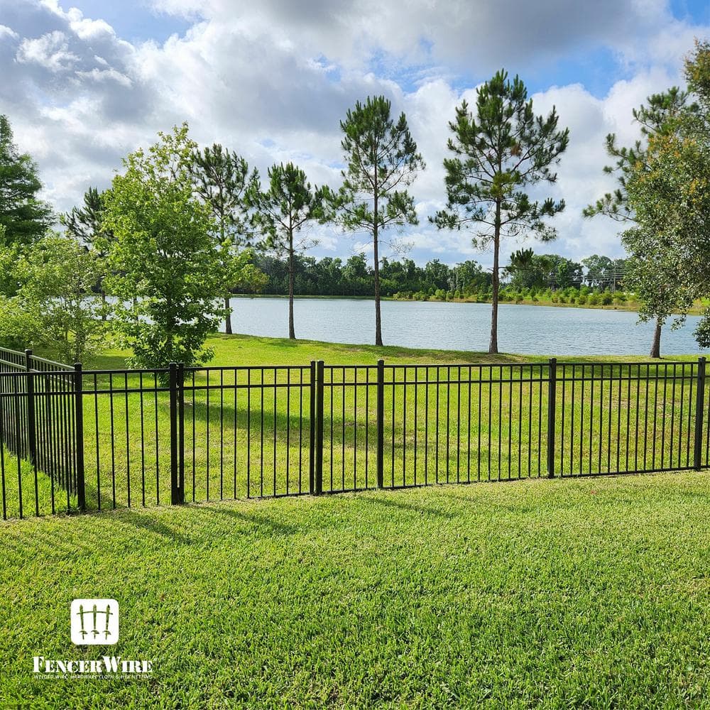 Heavy-Duty Black Metal Flat Top Garden Fence Panels, 4 ft. x 8 ft.