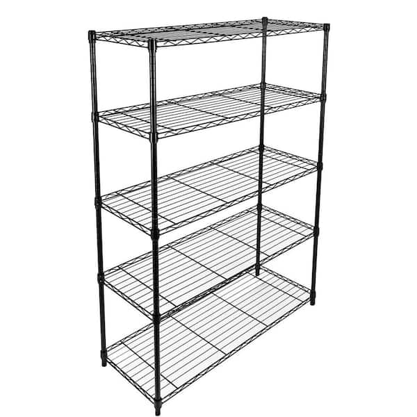5-Shelf Heavy Duty Shelving Unit, Pantry Organizer with Wheel and Adjustable Feet, Black