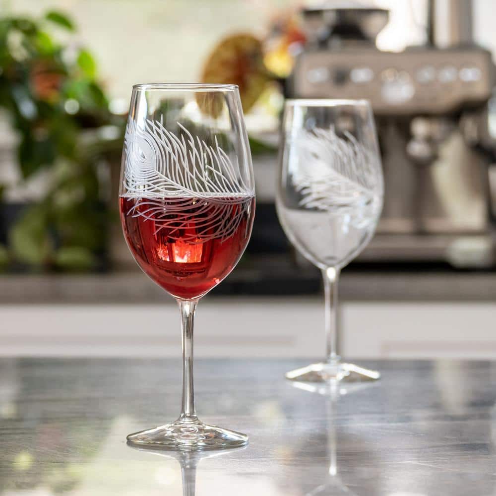 Translucent Peacock Feather Graphic Wine Glass Set