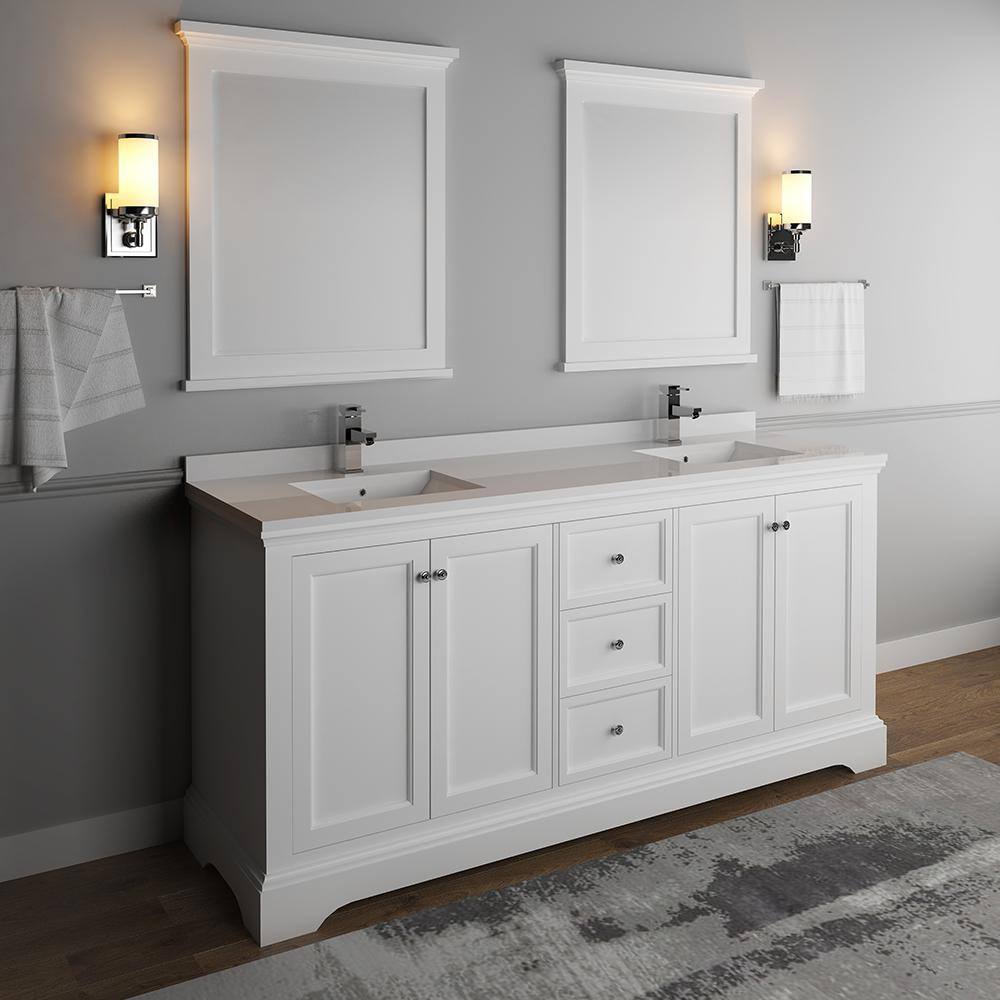 Windsor 72" Matte White Double Sink Freestanding Vanity with Quartz Top