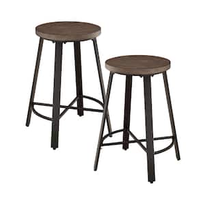 Nelina 24 in. Gray Metal Counter Height Stool with Burnished Brown Wood Seat (Set of 2)