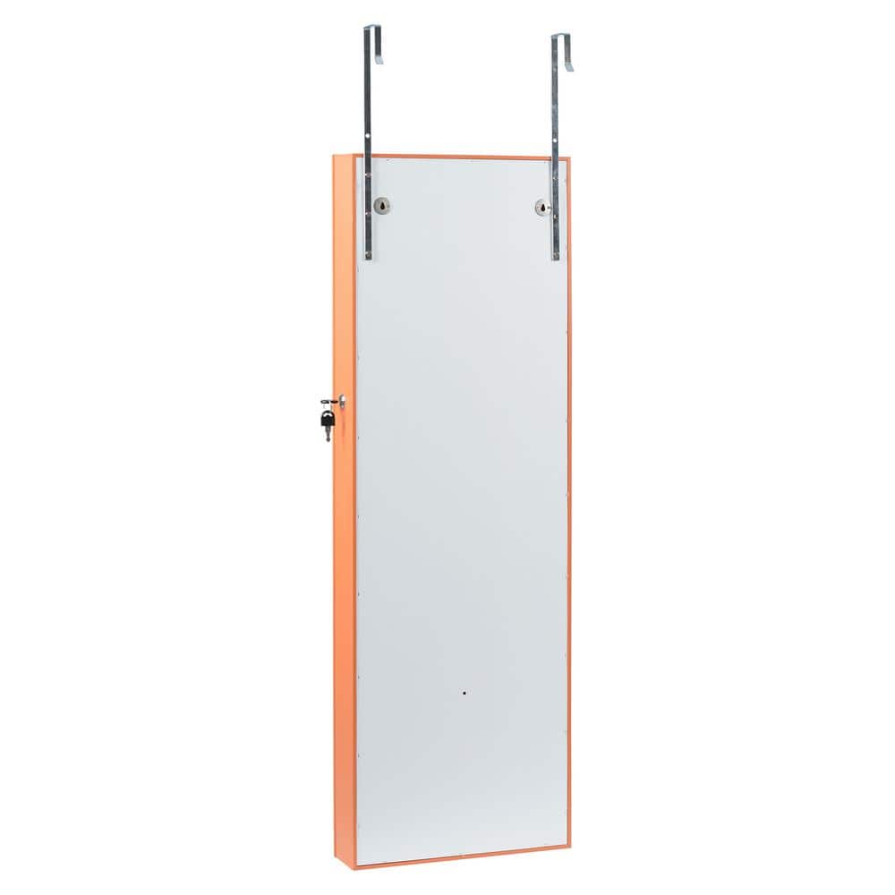 Orange Lockable Storage Mirror Cabinet with LED Lights Can Be Hung On The D