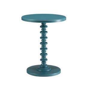 17 in. Teal Blue Round Wood End Table with Wooden Frame