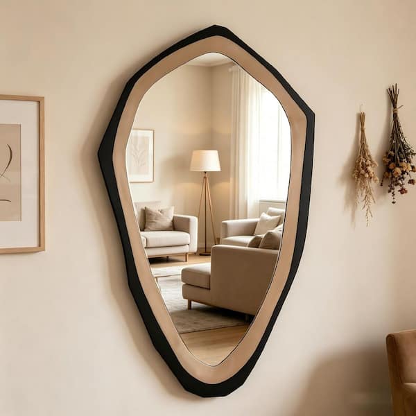 Black and Gold 27.6 in. W x 47.2 in. H Contemporary Irregular Oval Wood Framed Mirror