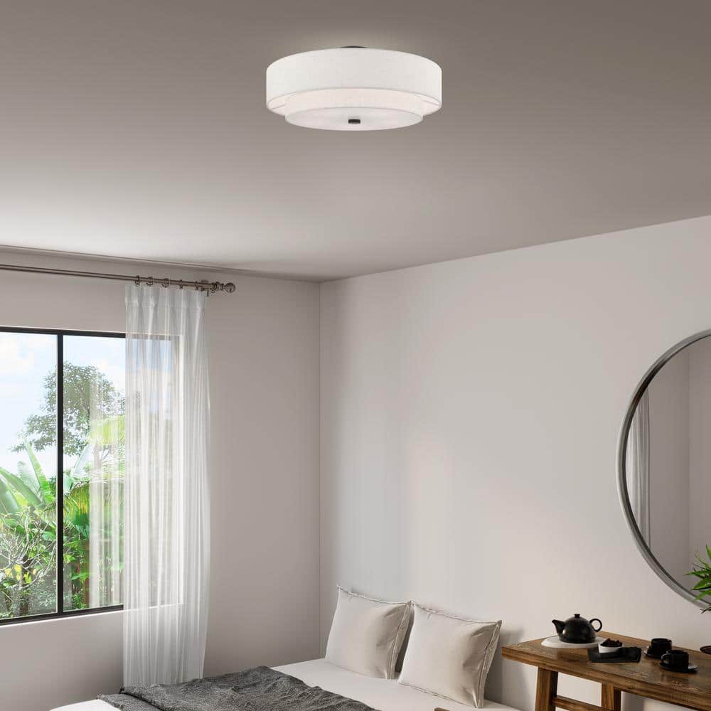 English Bronze Double Drum Semi-Flush Mount Light