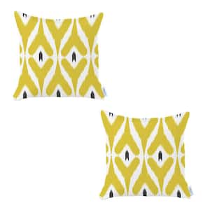 Ikat (Set of 2) Yellow and White and Purple Square 18 in. x 18 in. Boho Throw Pillow Covers