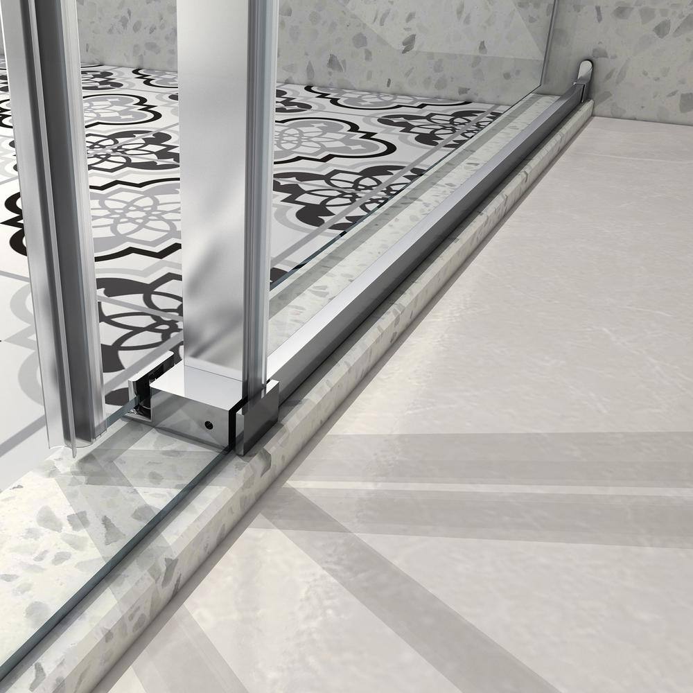 60" x 76" Frameless Chrome Sliding Shower Door with Clear Glass